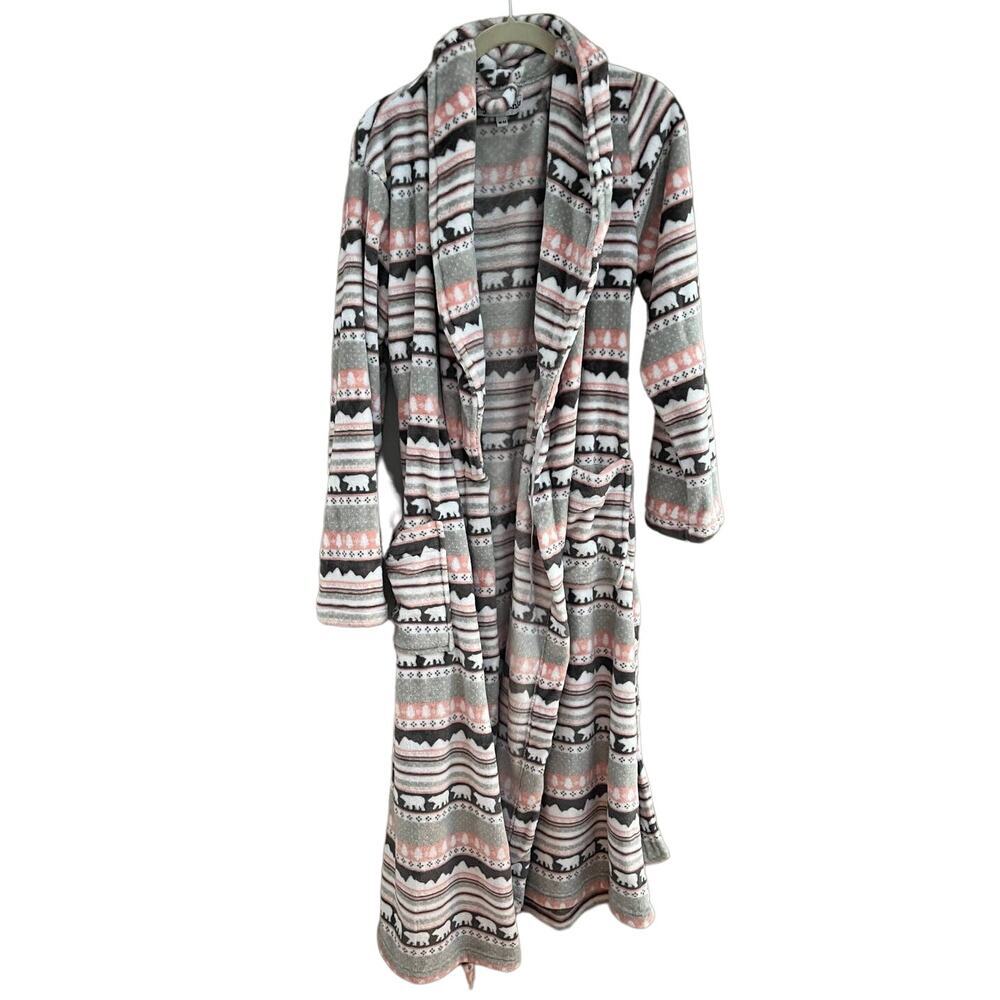 Pajama Mania Soft Cozy Pink Gray Winter Scene Bears Robe-Medium